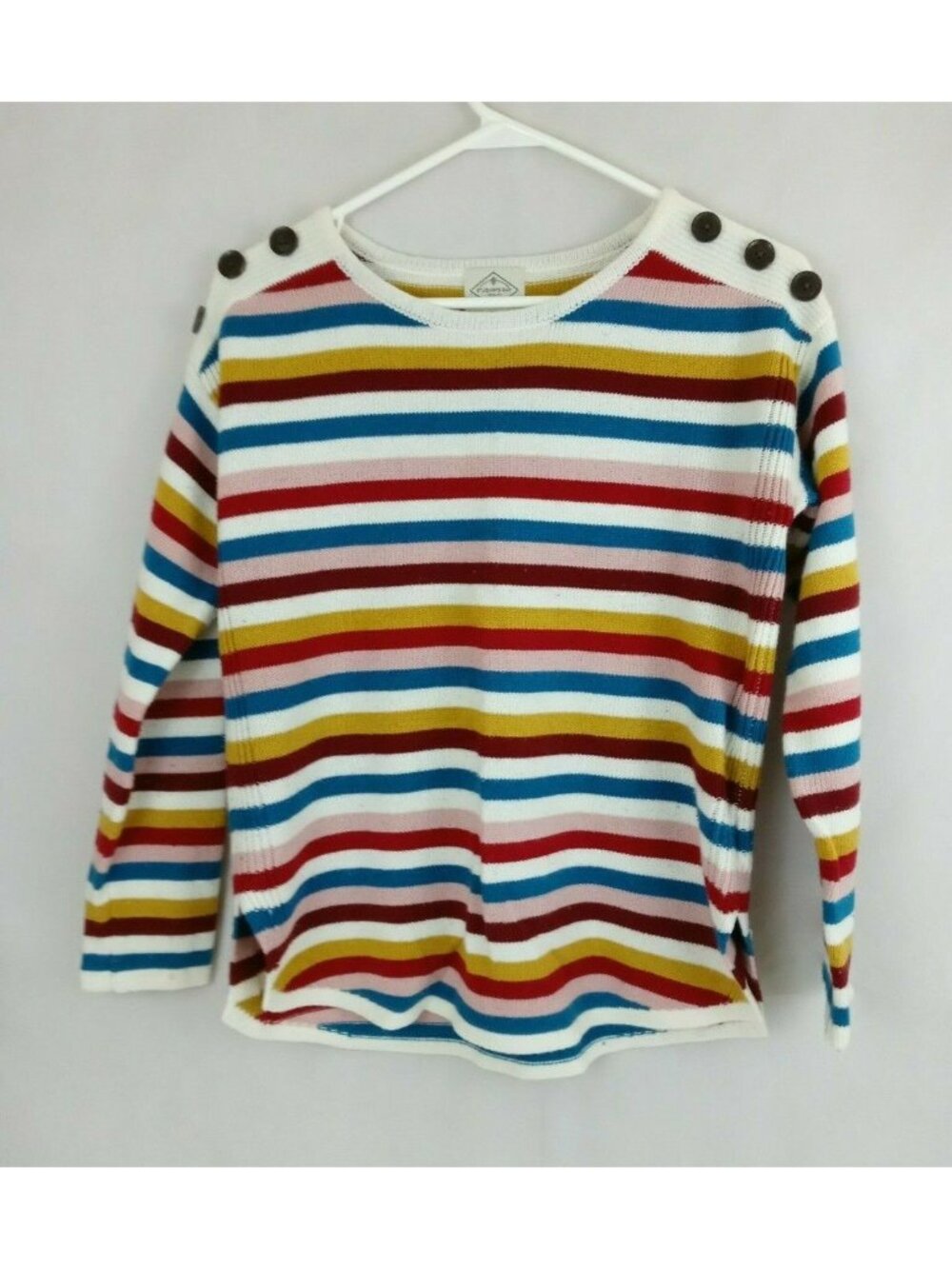 St. John's Bay Women's Multi-Color Striped Sweater Buttons On Shoulder Size PS